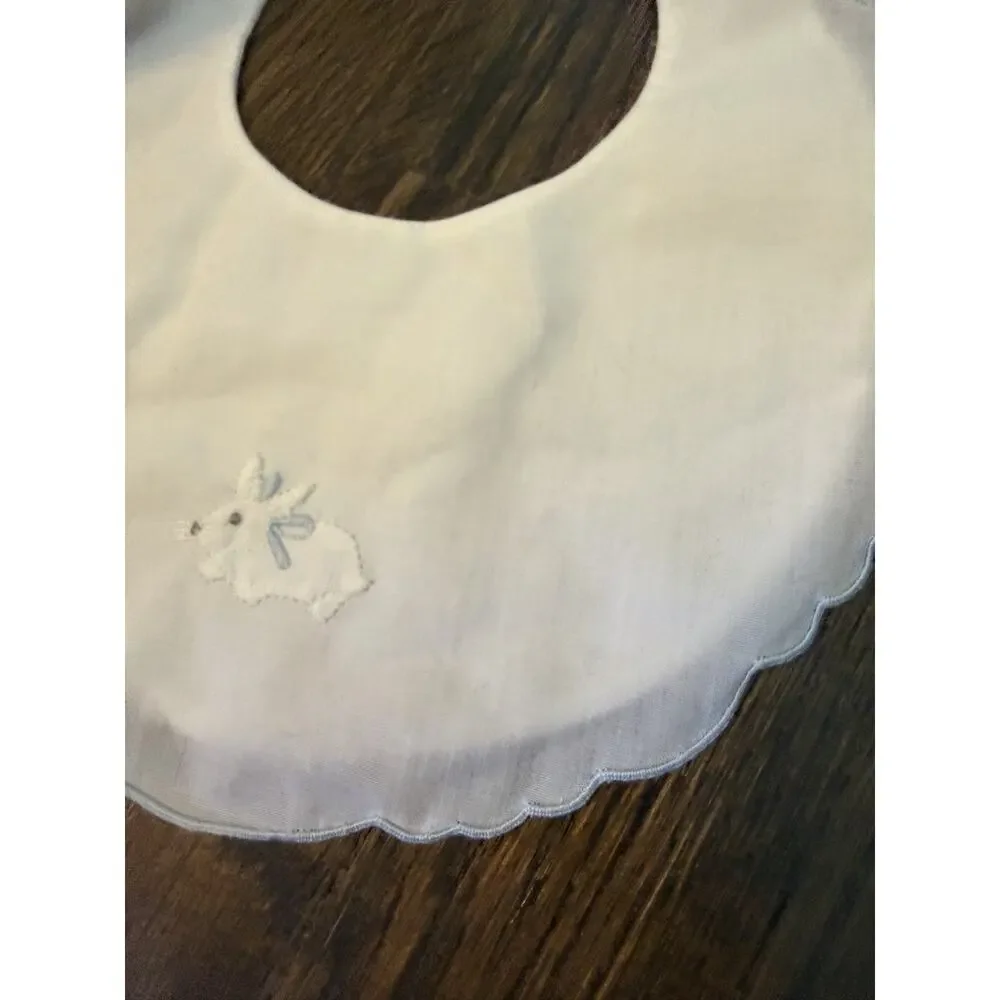 Infant Heirloom White Embroidered Bunny Easter White Bib